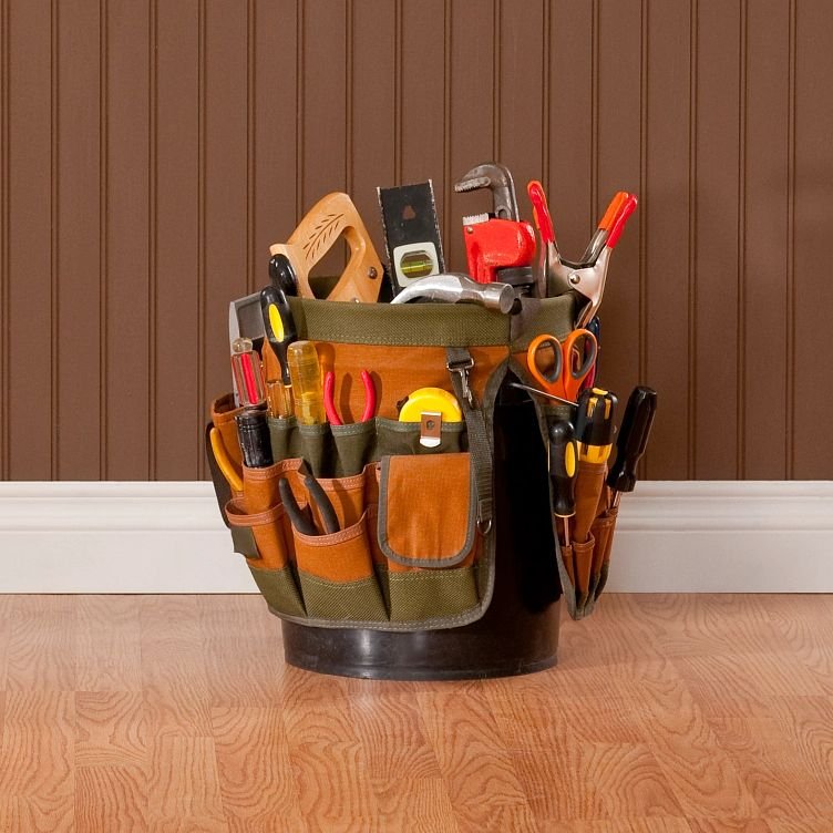 Tool bag on hardwood floor - Flooring supplies and installations from Wholesale Flooring and Blinds in Casper, WY